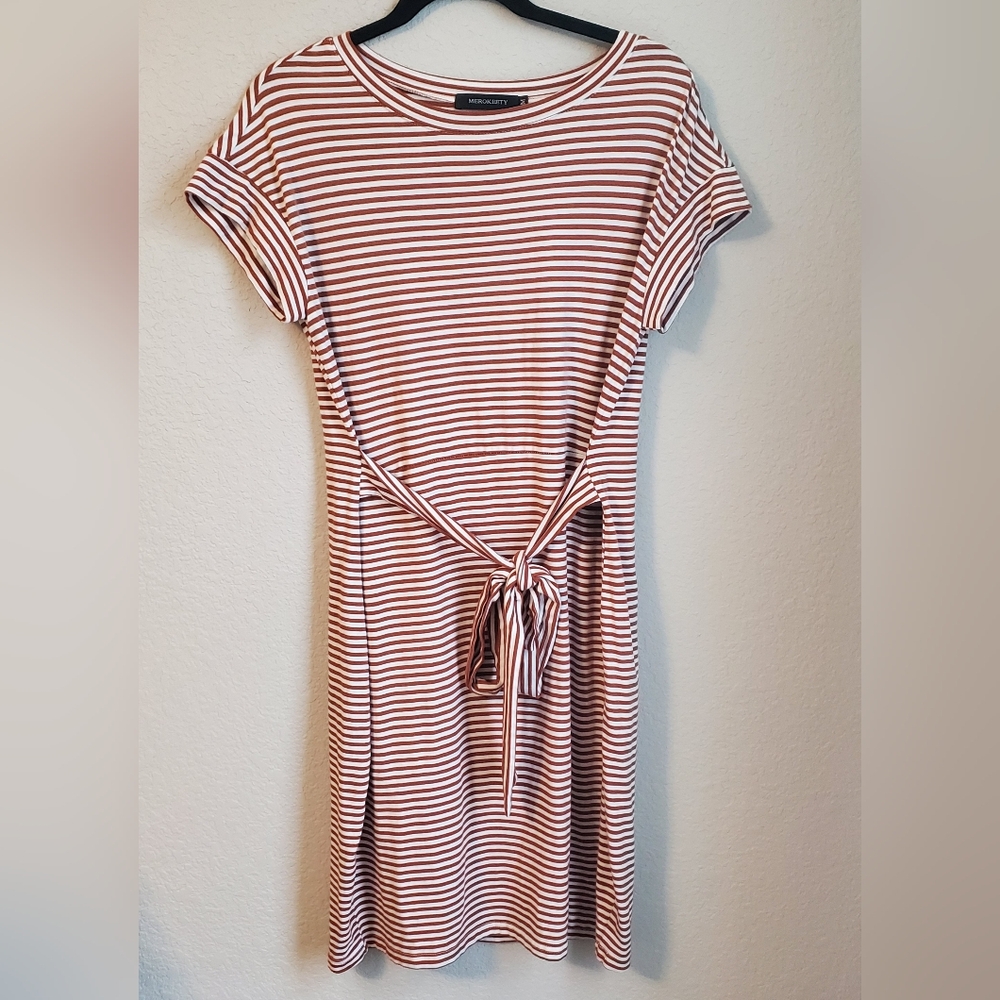 Striped White and Brown Dress